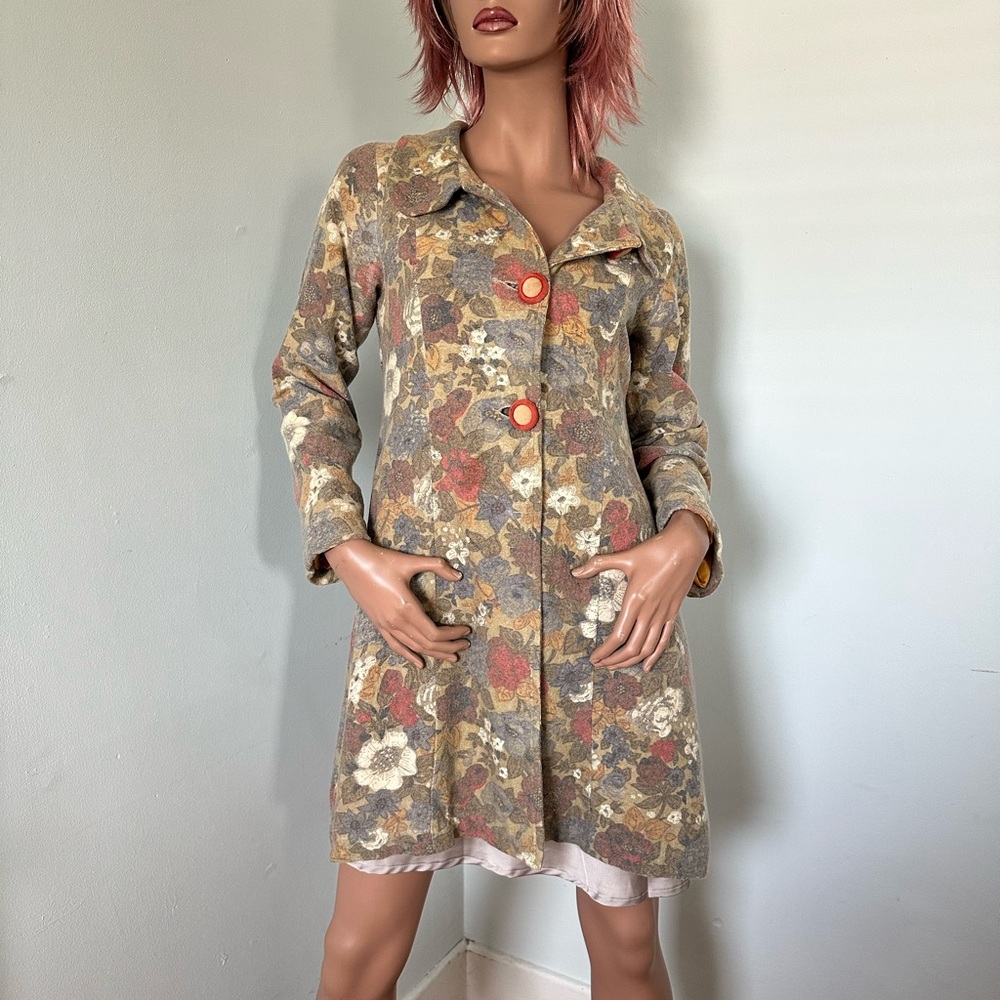 Floral Button-Up Merino Wool Washable Women's Coat